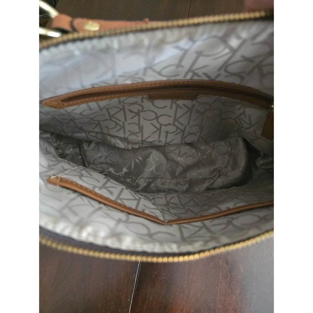 Calvin Klein Brown Monogram Logo Hobo Shoulder Bag Gold Hardware Large